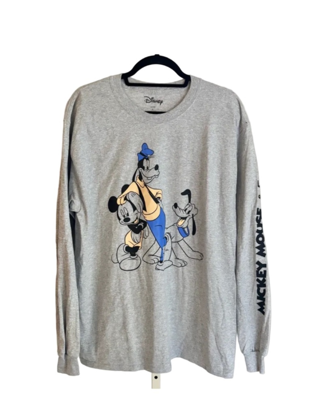 Disney Mickey Mouse, Goofy, and Pluto Gray Long Sleeve Graphic Tee, Large NWT